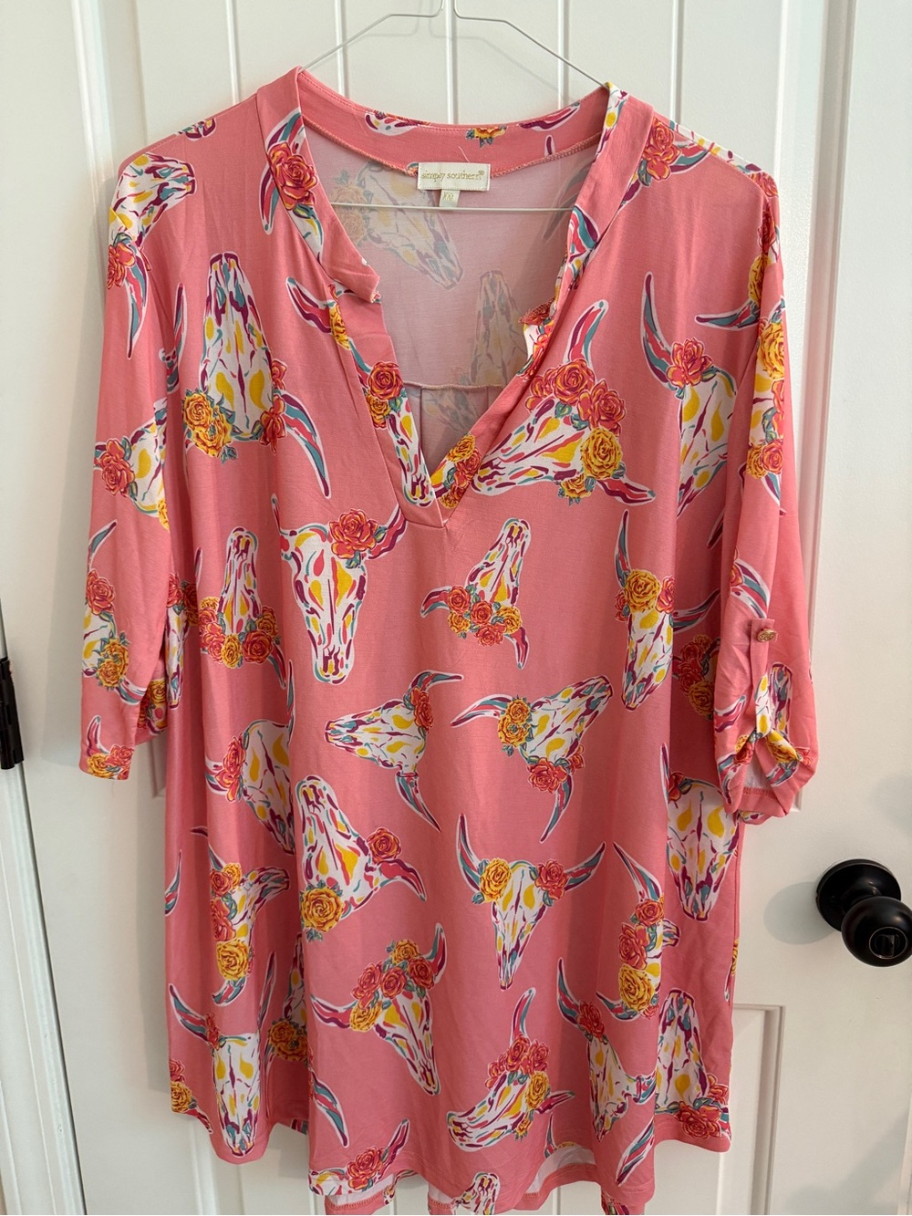 Simple Southern Coral Pink Floral Longhorn Tunic/ Swim Cover-up women’s size XXL